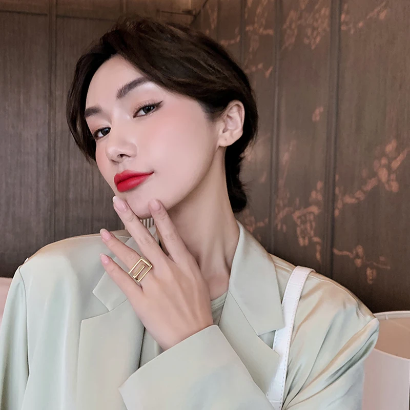 

Trendy Stainless Steel Punk Gold Color Ring for Women Luxury Brand Jewelry Gift