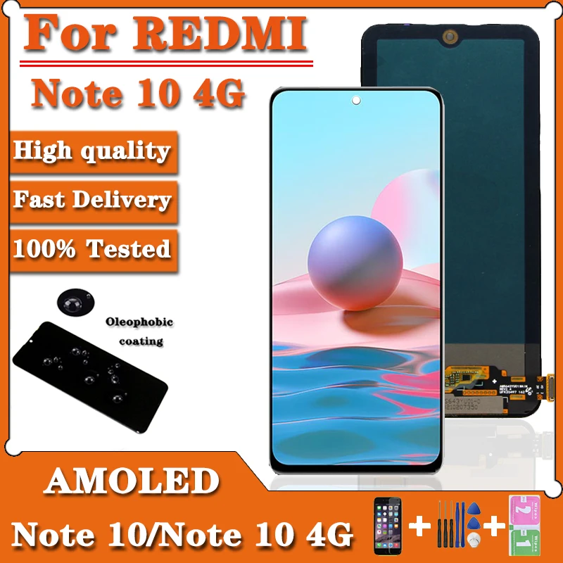 Super AMOLED 6,43 "para Xiaomi Redmi Nota 10 4G pantalla LCD con montaje de digitalizador con pantalla t&aacute;ctil para Note10 M2101K7AI M2101K7AG-0