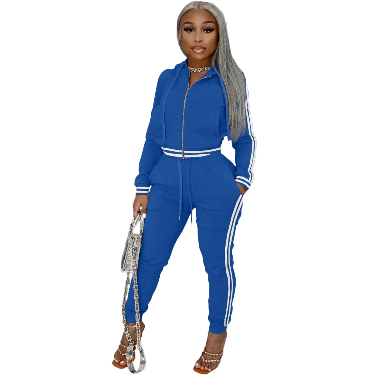 Женский Повседневный Спортивный костюм из двух предметов толстовка на молнии и