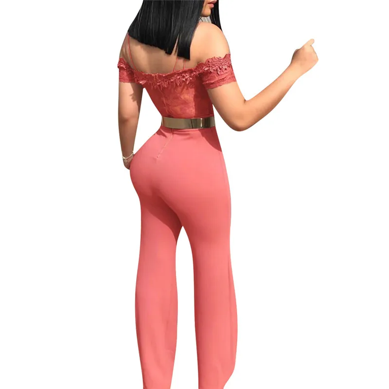 2019 Синий Розовый обтягивающий кружевной комбинезон с широкими штанинами женские