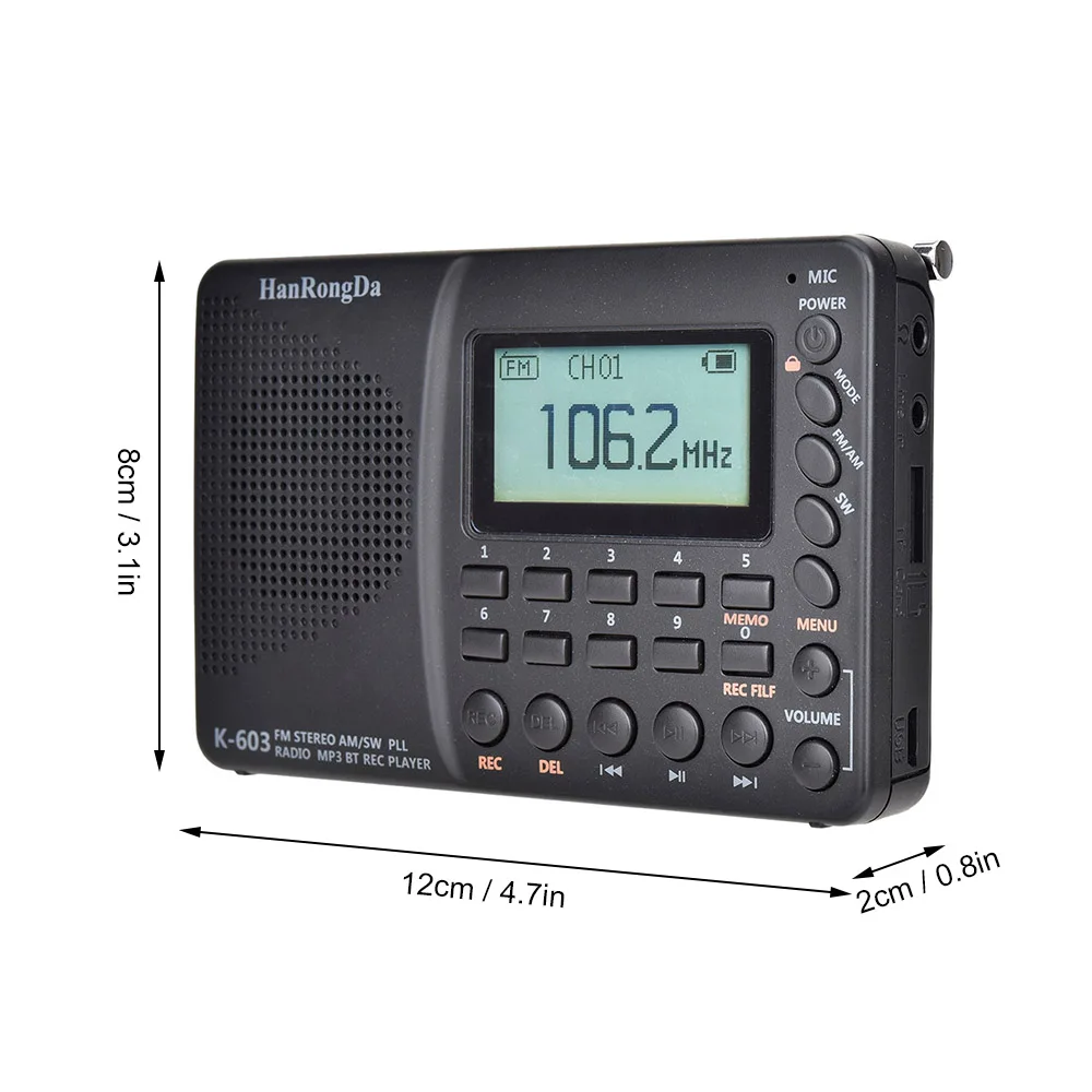 Портативное радио FM/AM/SW карманное с поддержкой Bluetooth USB MP3 цифровой рекордер |