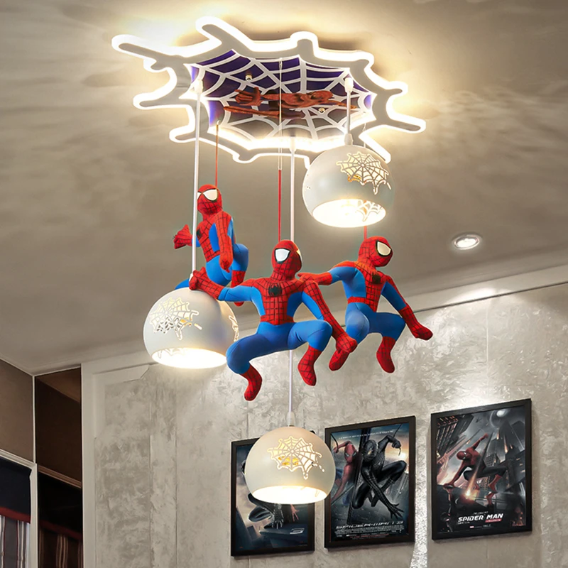 

Люстра для детской комнаты, светодиодная лампа в спальню, с изображением паука, креативное декоративное освещение с героями мультфильмов и ...