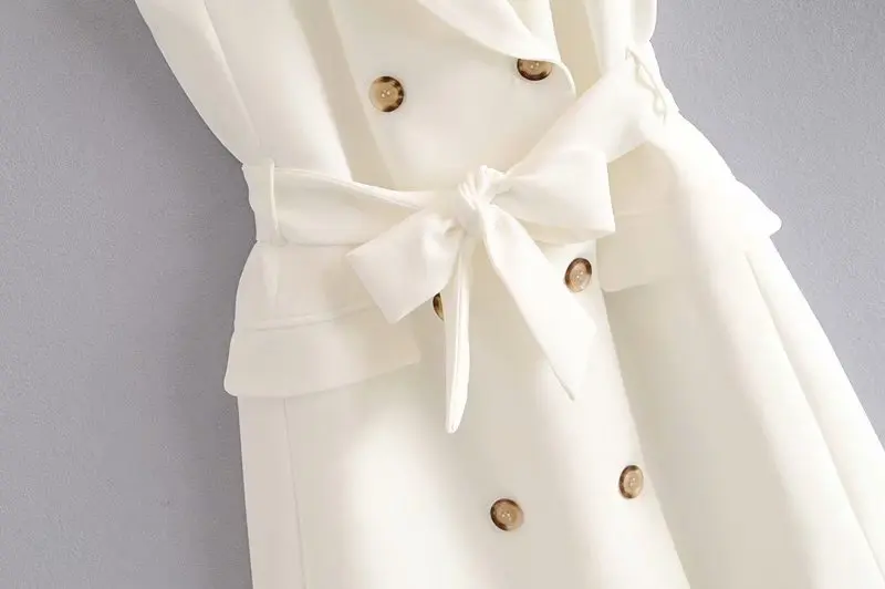 vest elegant women white coat korean style ladies long waistcoat sleeveless bow belt outwear female gilet femme | Женская одежда
