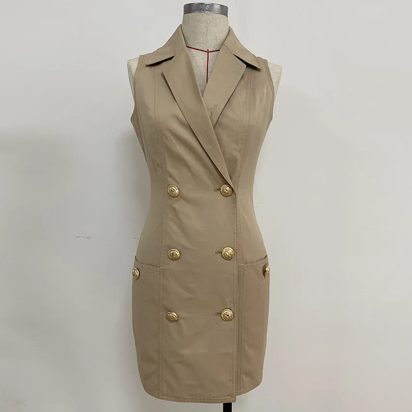

Spring and Summer Star Double Breasted Lion Button Simple Slim Suit Skirt Sleeveless Vest Dress
