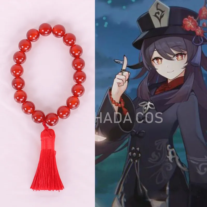 Горячая игра Genshin Impact Hu Tao браслет 16/18 12 мм. Красный агат бусины косплей реквизит