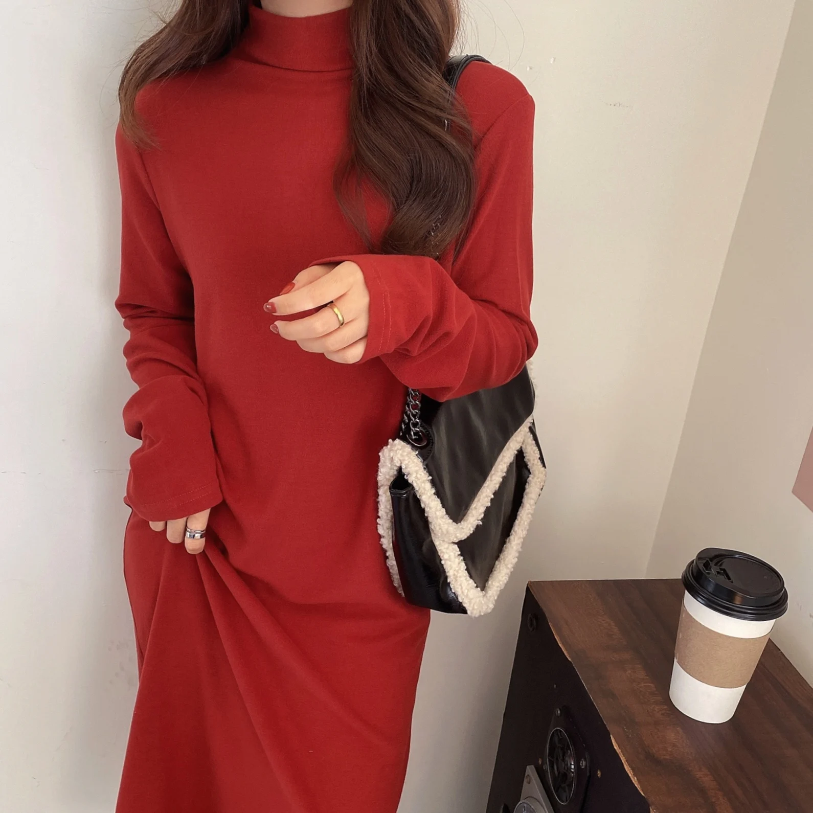 

Casual High Collar Slim Waist Female Straight Knitted Dress Long Sleeve Solid Ladies Sweater Autumn Women Dress New Vestidos