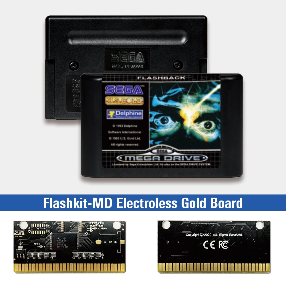 

Flashback-Европейская этикетка Flashkit MD Electroless Gold схема на основе печатной платы для игровой консоли Sega Genesis Megadrive