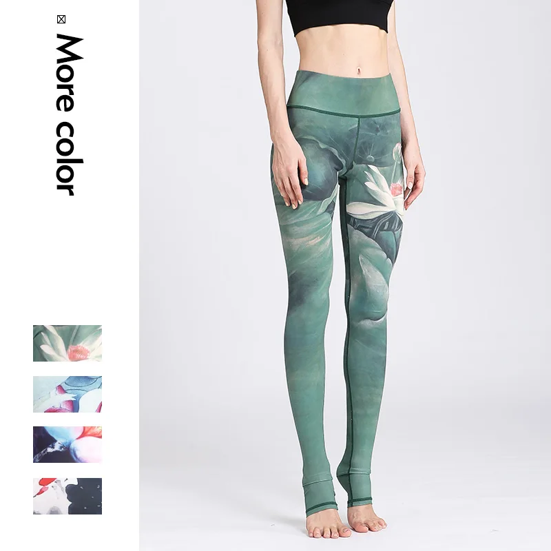 Women Fitness Yoga Pants Slim High waist Sport Leggings Gym Elastic Romantic Printed Long Tights for Running Tummy Control Booty | Спорт и