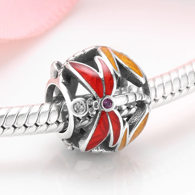 100% настоящие серебряные бусины 925 пробы браслеты с подвесками в виде стрекозы