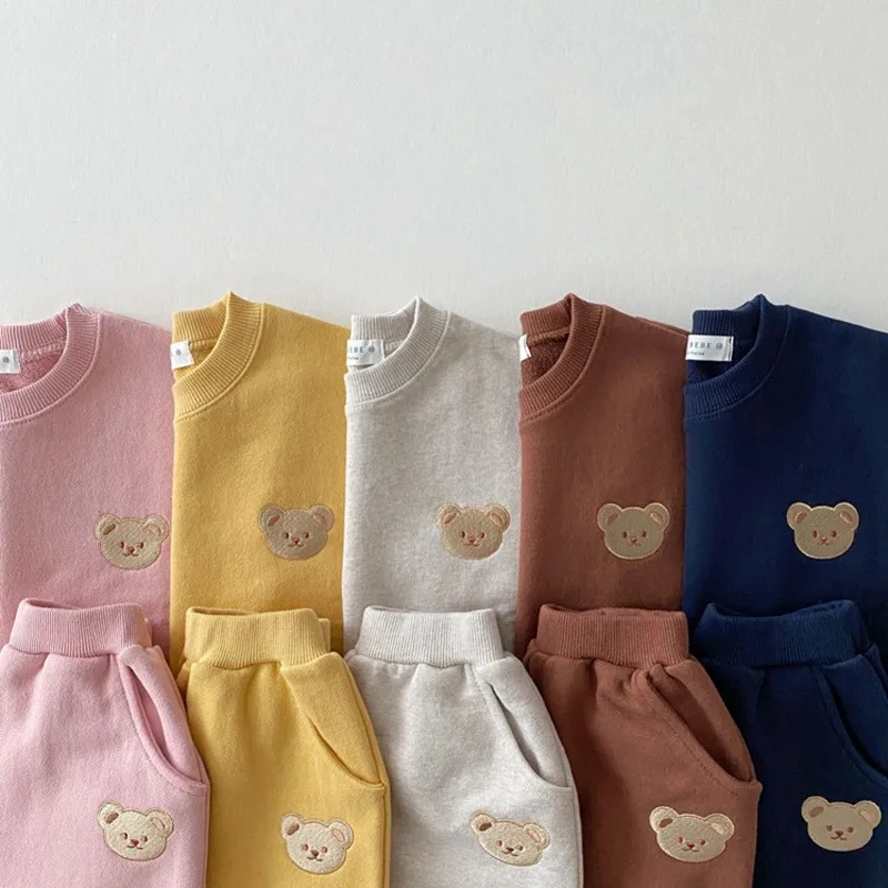 

Children Boutique Outfits Kids Sports Wear Bear Embroidery Sweatshirt+Pants 2 Piece Suit Boys Tracksuit Toddler Girl Clothes Set