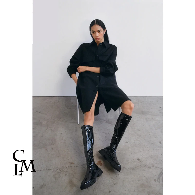 

Женские ботинки для верховой езды ZA, черные водонепроницаемые ботинки на массивном каблуке, на молнии, в готическом стиле