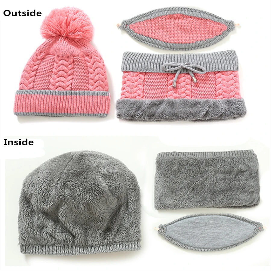 

3set Anti-nebel Hute Frauen Winter Mutzen Samt Dicke Bib Maske Skullies Beanie Hut Staubdicht Hute Weibliche Warme strick Wolle