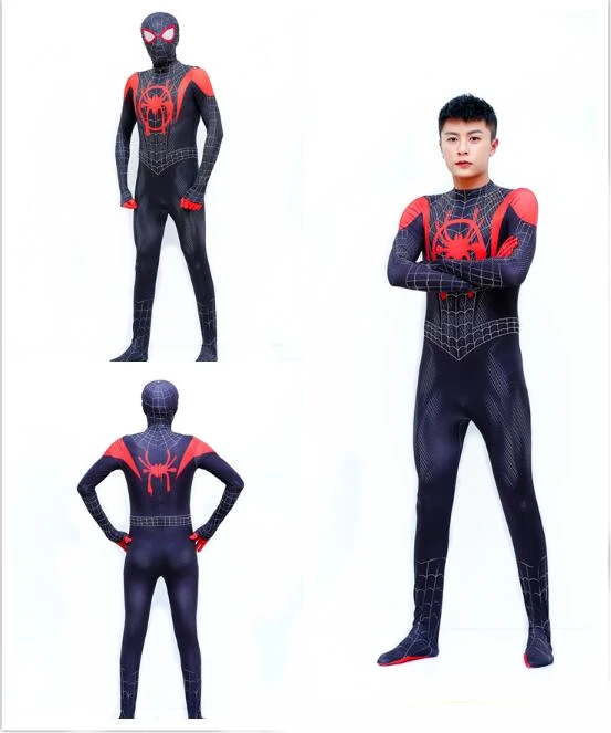 Человек-паук Miles Morales маска боди костюм зентай Черный Человек-паук супер герои Хэллоуин косплей костюмы для мужчин K
