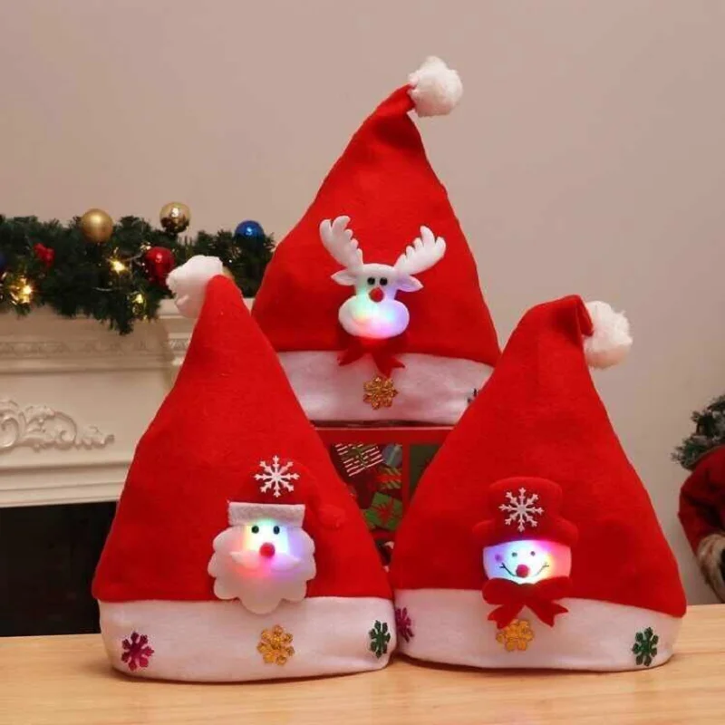 

High Quality Christmas Santa Claus Red Hats Caps For Adult And Children XMAS Decor New Year's Gifts Home Party Supplies