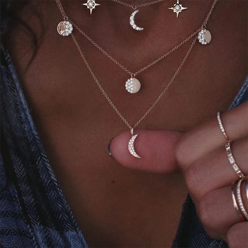 Женское винтажное ожерелье с подвеской в виде Луны|Ожерелья подвеской| |