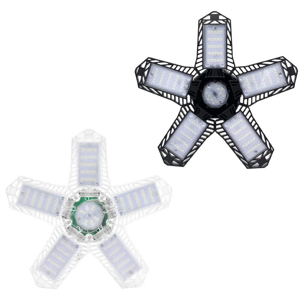 

LED 80w/100w E26 E27 Garage Lights Workshop Ceiling Deformable 80W Lamp with 5 Adjustable Panels White light Black/Transprarent