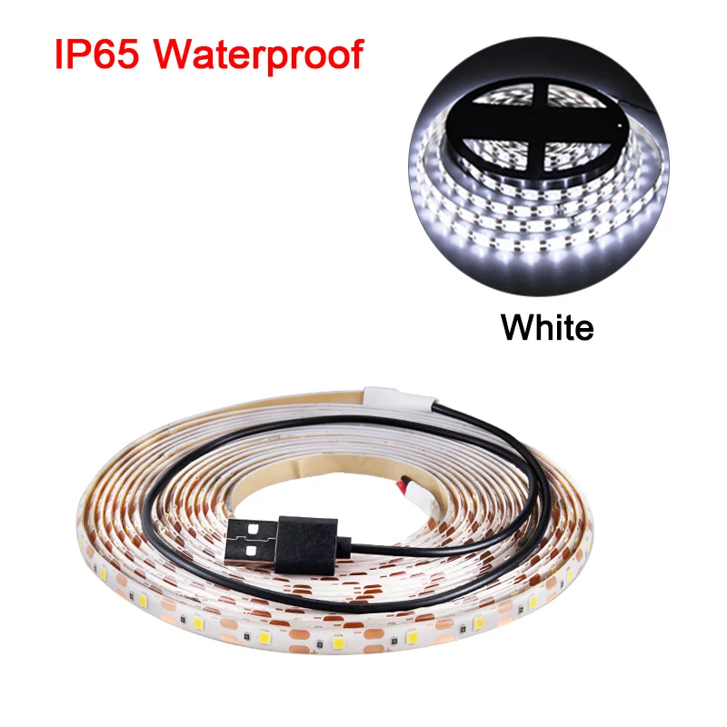 IP65 white СВЕТОДИОДНЫЙ Светильник-ночник, 5 В, светильник под кровать, 50 см-5 м, USB светодиодный светильник, водонепроницаемый SMD 2835 для ПК, ТВ, подсветка, освещение для шкафа - Испускаемый цвет: IP65 white