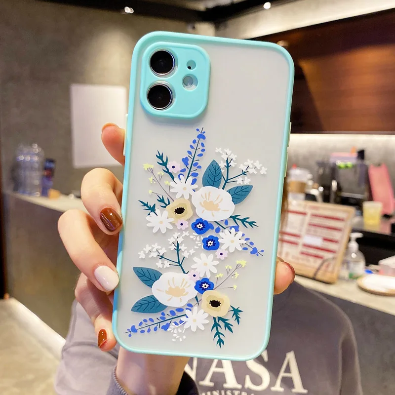 

Luxury Flower Phone Case for Iphone 12 11 Pro XS Max 12 Mini 7 8 Plus XR X SE 2020 Shockproof Protection Soft Back Cover Coque