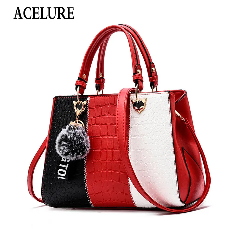 

ACELURE Женские Простые сумки с меховым шариком и подвеской стильные сумки из ПУ кожи сумки на плечо женские модные Универсальные Сумки через п...