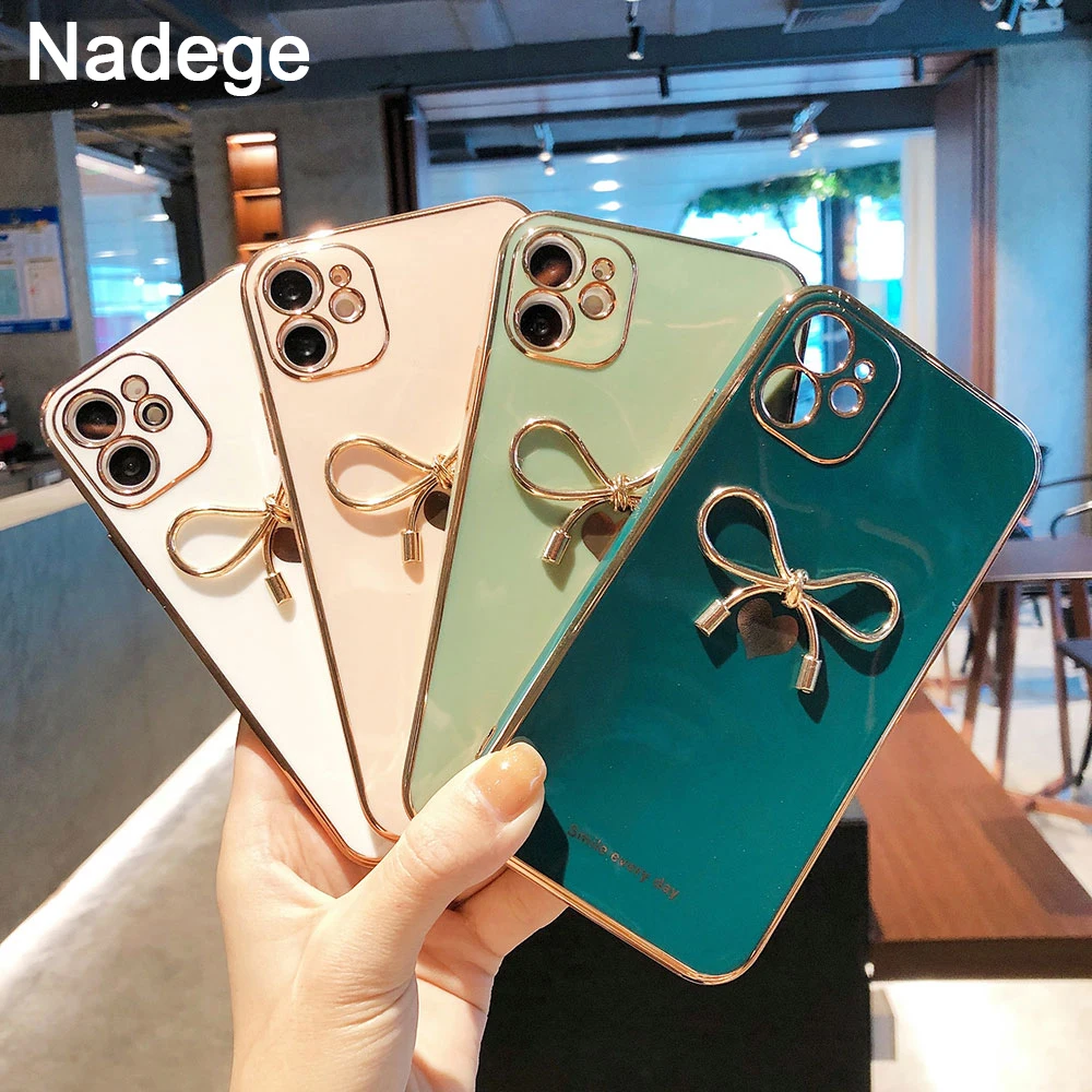 

Роскошный гальванический чехол для iPhone 12 Pro, позолоченный чехол из ТПУ с любящим сердцем и бантом для iPhone 12 Mini 11 Pro Max 7 8 Plus X XR