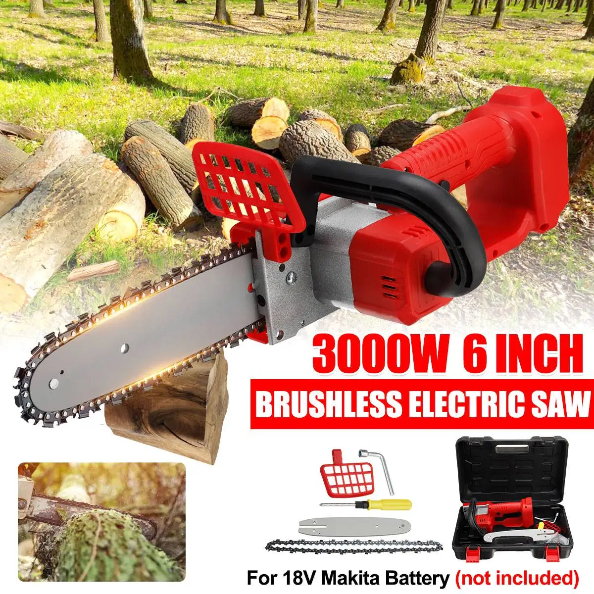 

3000W 6 Inch Electric Saw Chainsaw Bracket Cordless Chain Saw Brushless Motor Wood Cutter Power Tools For Makita 18V Battery