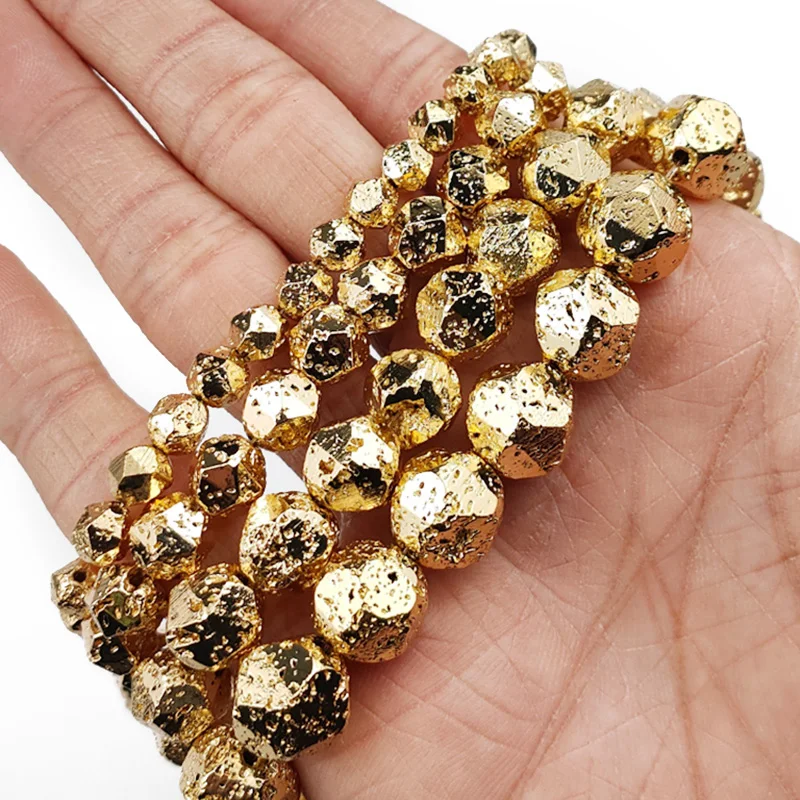 

14 Gold Plated Natural Faceted Volcanic Lava Stone Beads Spacer Loose Beads for Jewelry Making DIY Bracelet necklace 6 8 10 12mm