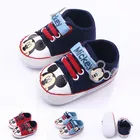 Классические парусиновые туфли для новорожденных, обувь для начинающих ходить мальчиков и девочек, мягкая нескользящая подошва с Микки Маусом, Disney
