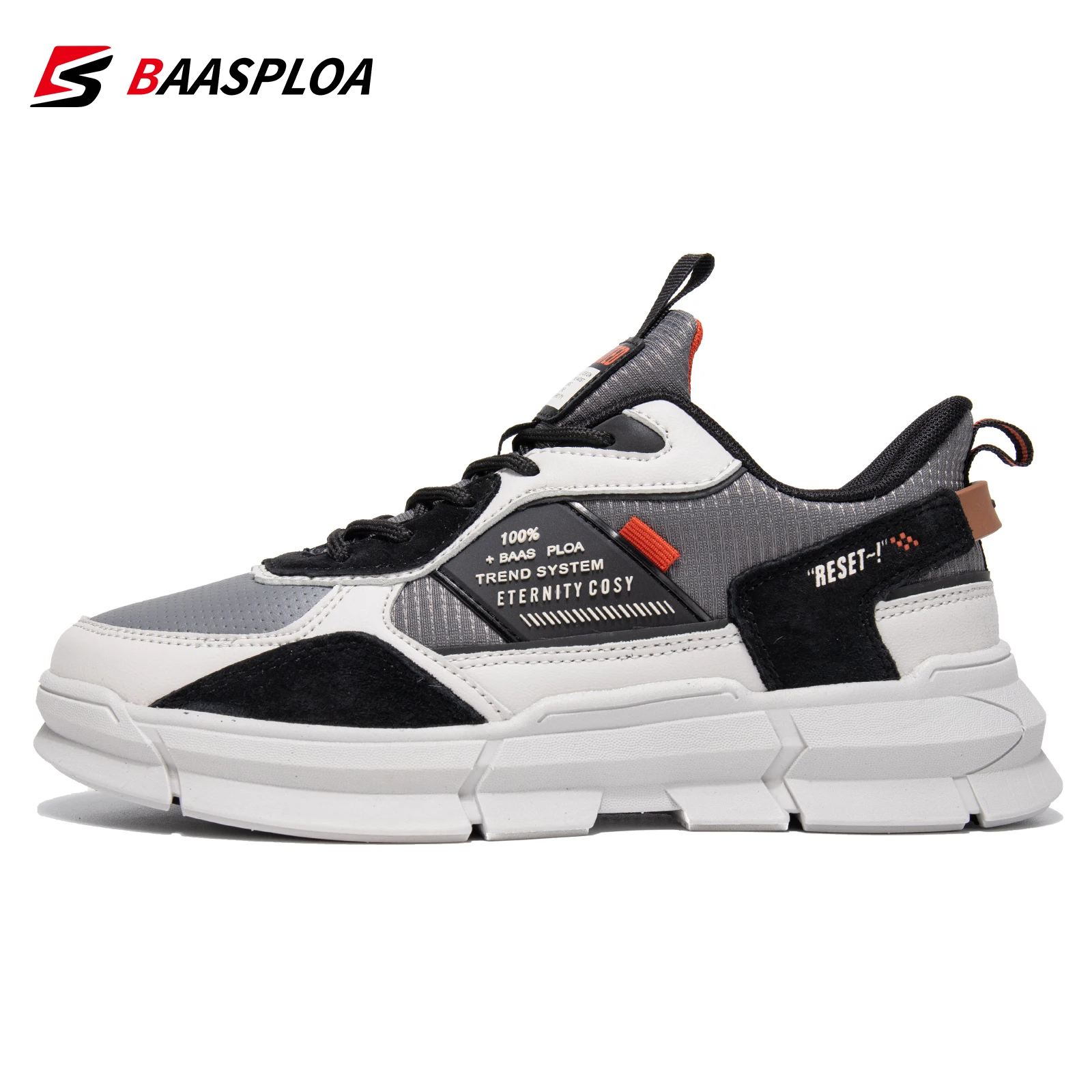 Baasploa Men Lightweight Walking Shoes Non-slip Leather Male Sneakers Outdoor Casual Running Shoes Comfortable Training Footwear