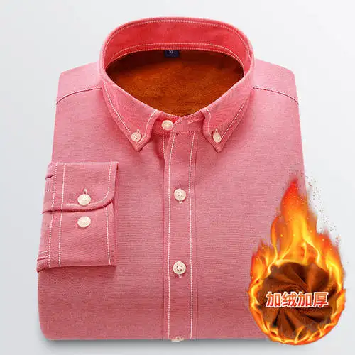 Watermelon red Однотонная рубашка мужская рубашка оксфорд зима плюс бархатная модная утолщенная Теплая мужская рубашка с длинным рукавом деловые повседневные топы - Цвет: Watermelon red
