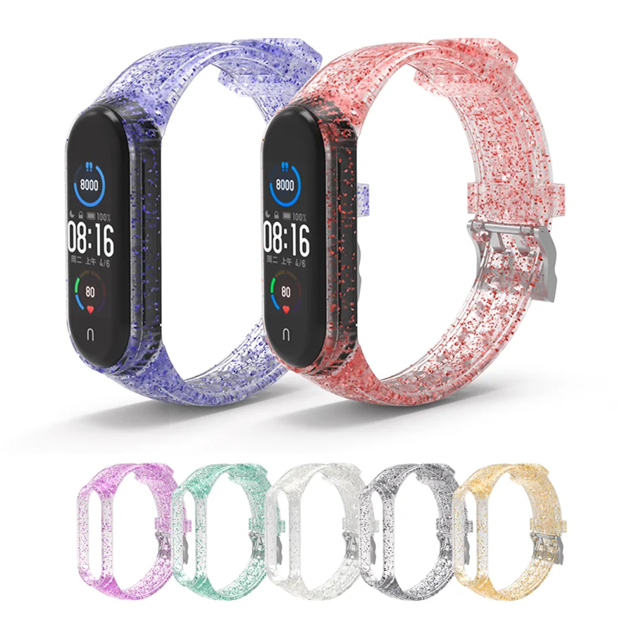 

For Xiaomi Mi Band 5 4 3 Smart Bracelet Watch Strap For Miband 3 4 5 Glitter Straps Colors Silicone Wrist Strapsport Watch Band