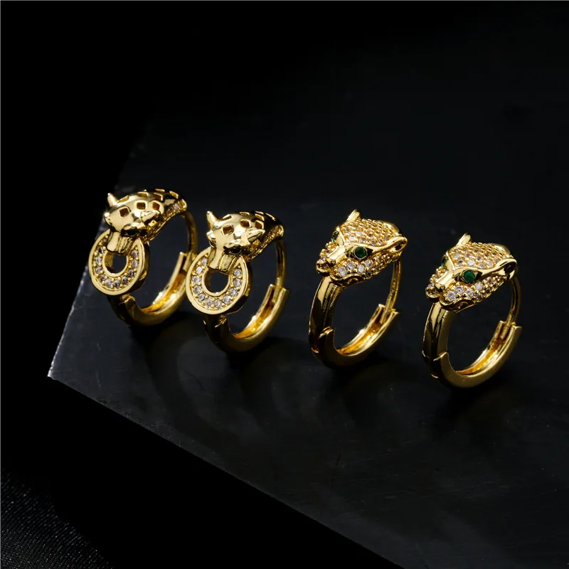 

Vintage Geometric Full CZ Inlaid Animal Earrings for Woman Gold Metal Punk Leopard Head Hoop Earrings Trend Fashion Jewelry