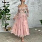 Женское платье с вышивкой Booma, розовое кружевное платье средней длины с открытыми плечами и длинными рукавами, платья длиной ниже колена для свадебной вечеринки, 2022