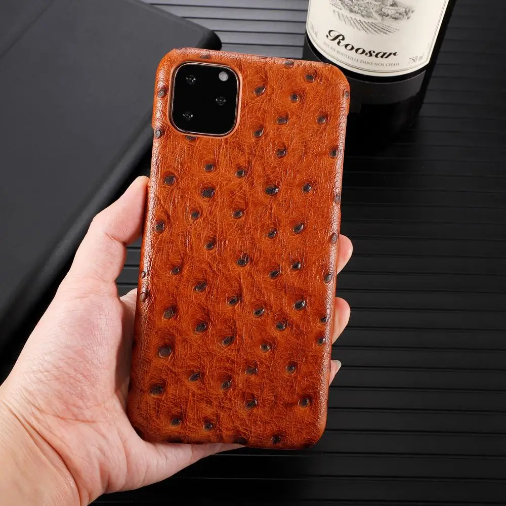 Роскошный чехол для телефона из натуральной кожи iPhone 11 Pro Max X Xr Xs 3D Страусиная