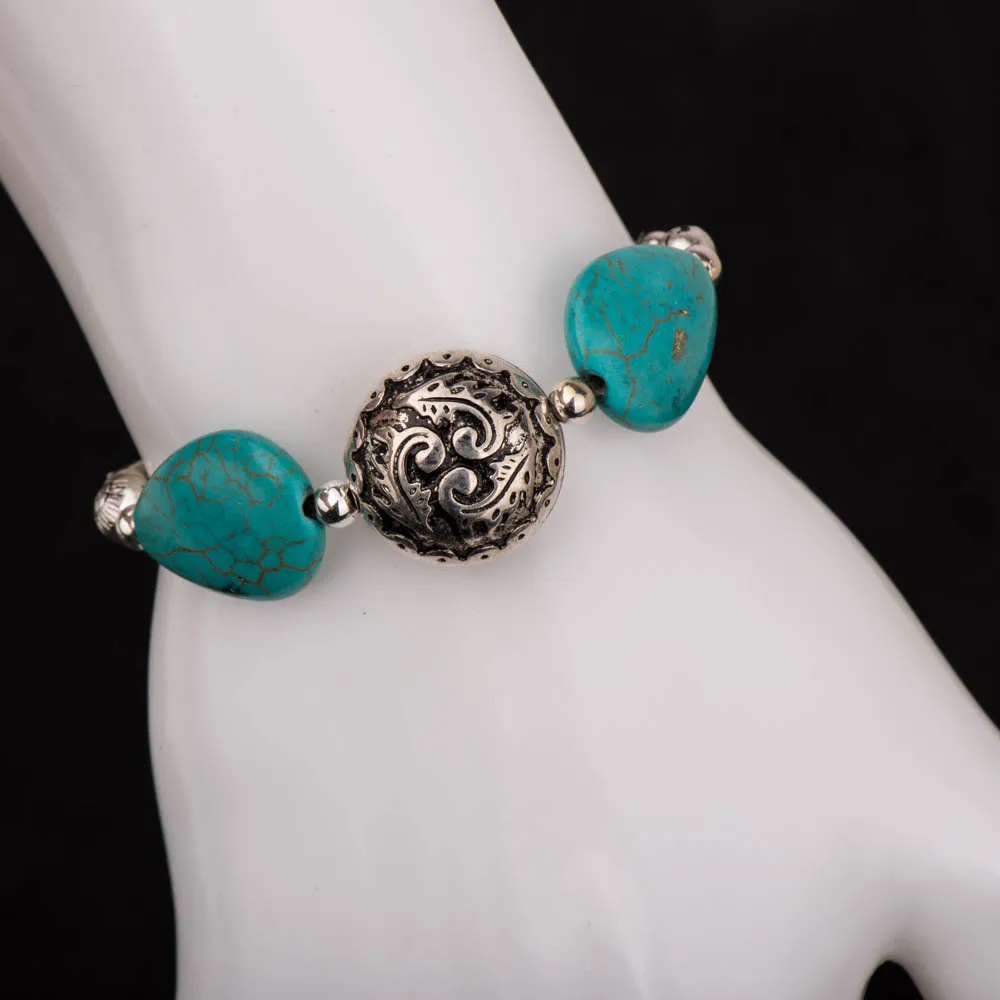 Женский браслет в богемном стиле с синим камнем регулируемое Цветочное сердце