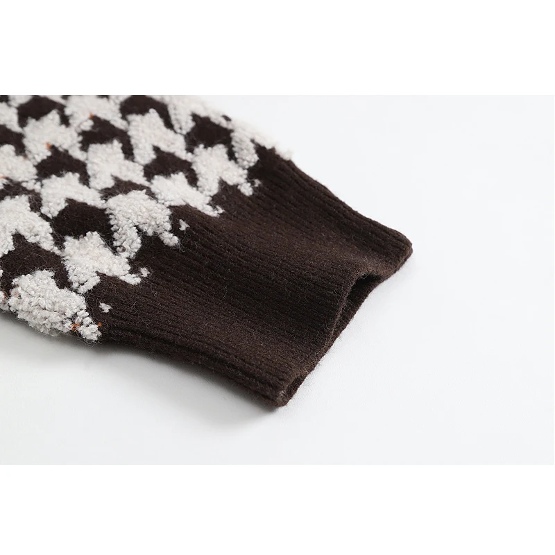 Женский укороченный свитер в клетку пуловер с V-образным вырезом и длинным