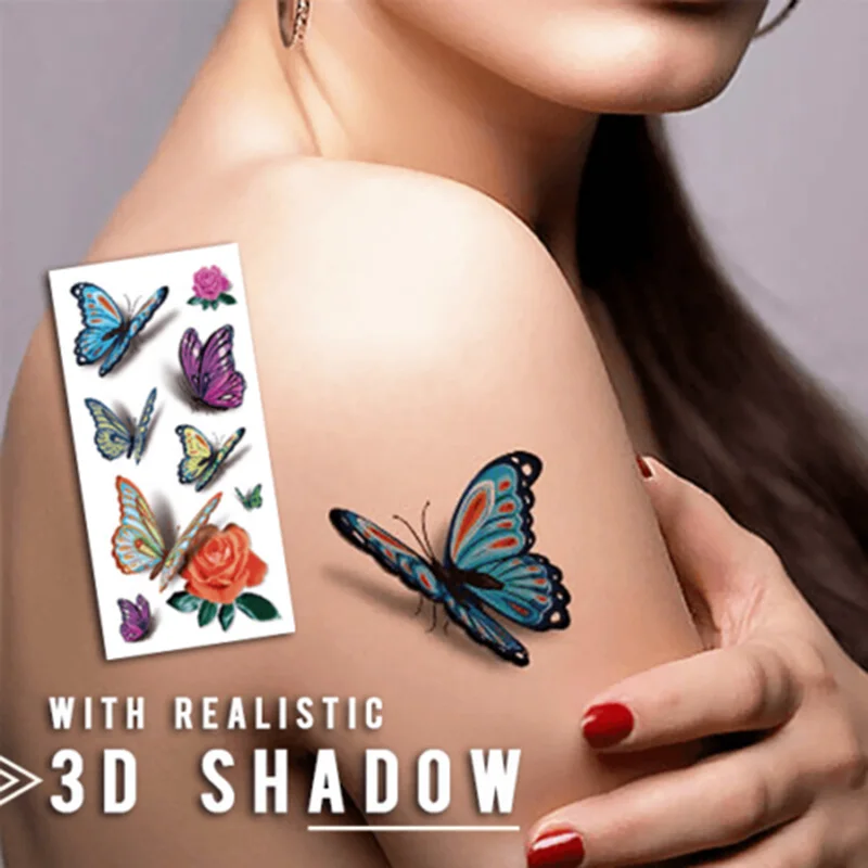 Best Temp Body Art Temporary Tattoos Set 3D Fake Tattoo Adult Kids Butterfly Flower Waterproof Sticker QQ99 | Красота и здоровье