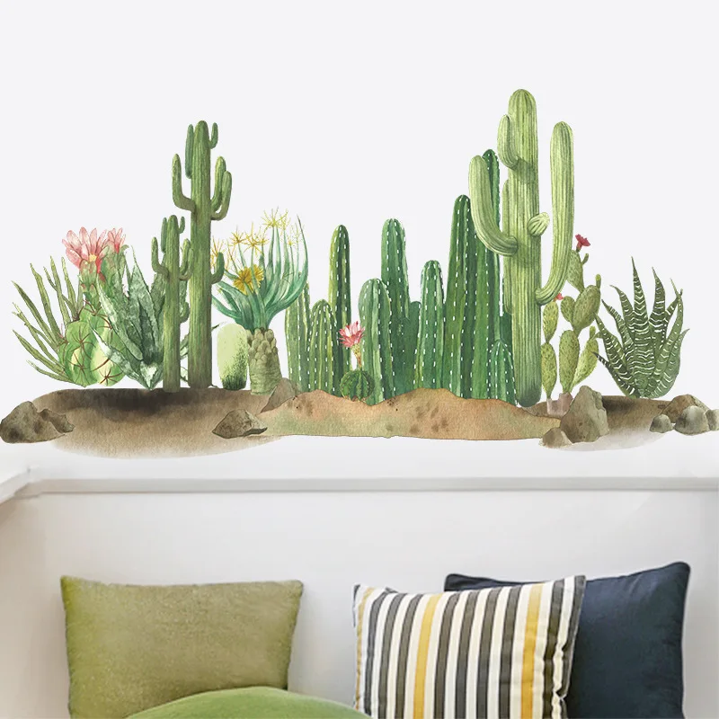 

Creative Tropical Cactus Wall Stickers Plant Bedroom Decals Dining Room Corridor Skirting Line Decor Self Adhesive Mural