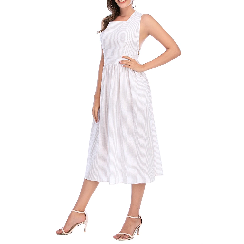 Платье женское хлопковое в полоску Модный повседневный топ с принтом на спине