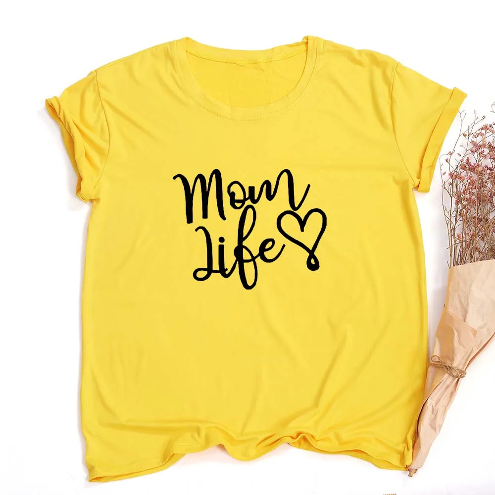 Футболка женская летняя с круглым вырезом и надписью Mom Life|Футболки| |