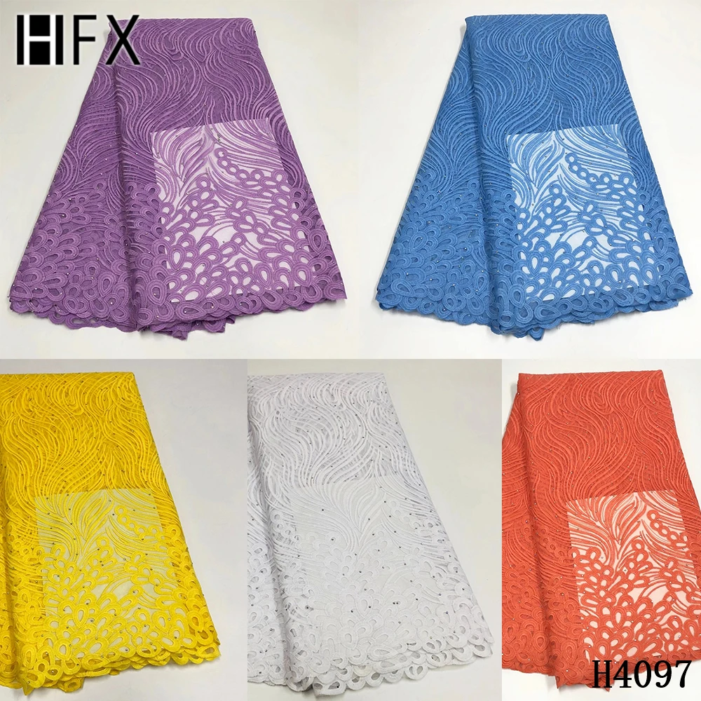 

HFX African Lace Fabric 2020 High Quality Lace French Mesh Fabric Nigerian Guipure Cord Lace Fabric For Party Wedding DressF4097