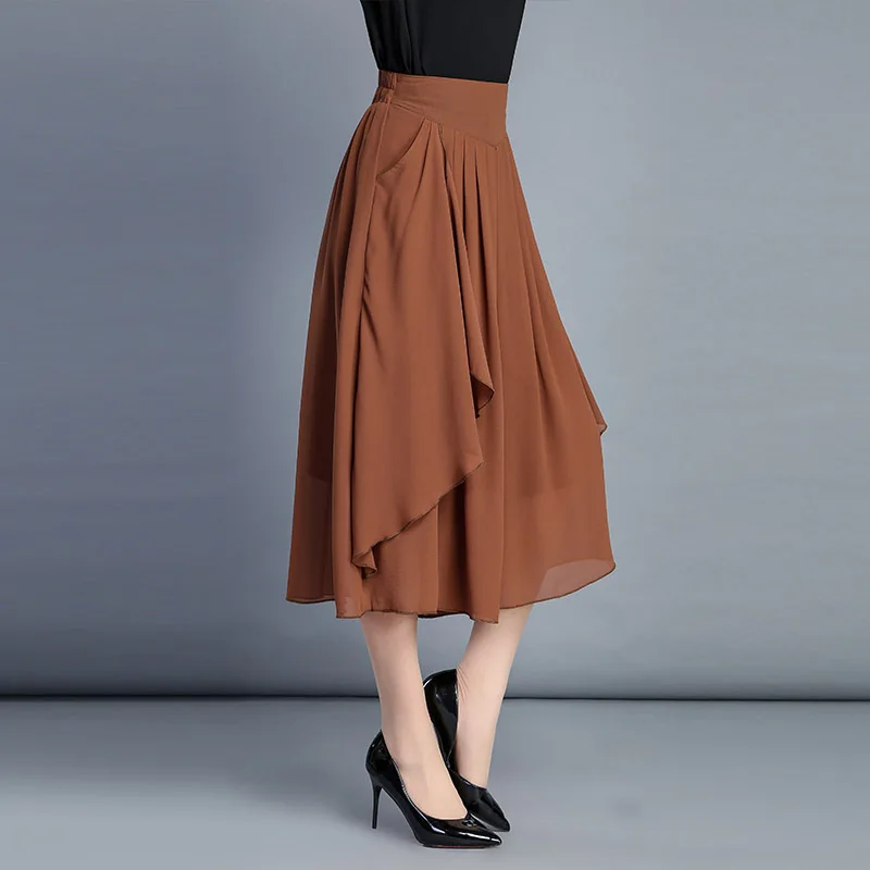 Асимметричная плиссированная длинная шифоновая юбка однотонная офисная