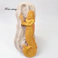 3d mermaid king silicone cake molds for baking cupcake candy chocolate mould fondant cake decorating tools pastry accessories