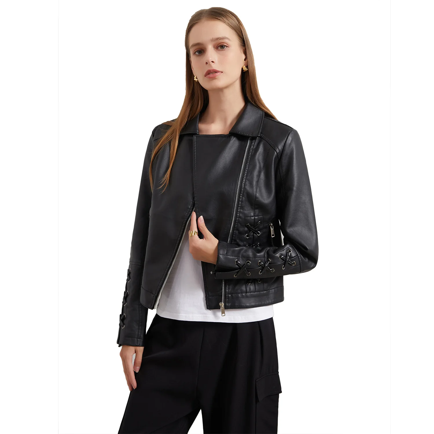 

Fashion Slim Moto Biker Leather Jacket Women's Coat 2022 Spring Fall Clothes Long Sleeve Zipper Jacket Ladies Outerwear XS XXL