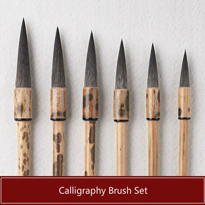 6pcs Chinese Calligraphy Brush Set Mouse Whisker Caligraphy Brush Tinta China Writing Drawing Traditional Chinese Writing Brush