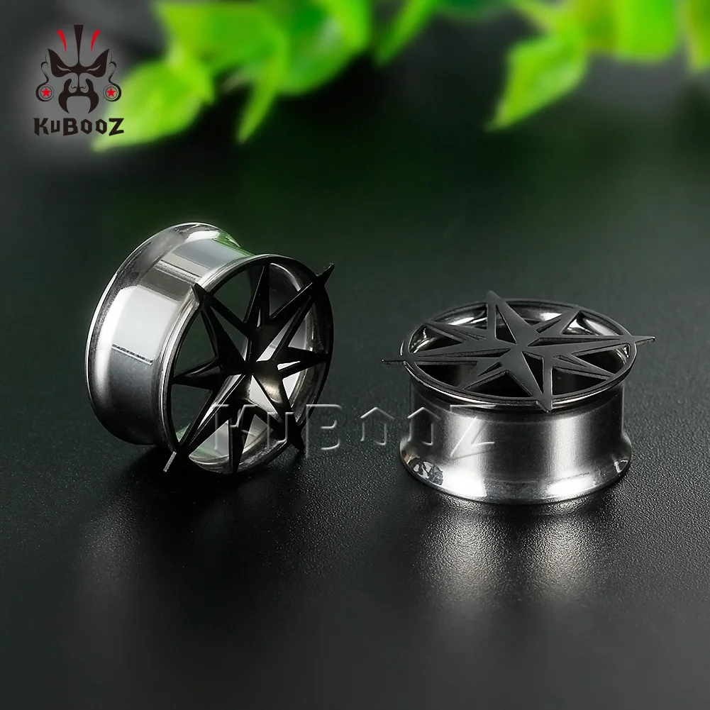 KUBOOZ новые беруши с логотипом Черные тоннели серьги-расширители Gues модный подарок из нержавеющей стали ювелирные изделия для Тела Унисекс