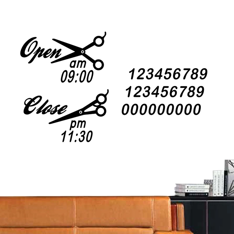 Бизнес часы Ножницы Парикмахерская Наклейка на стену салон красоты наклейка
