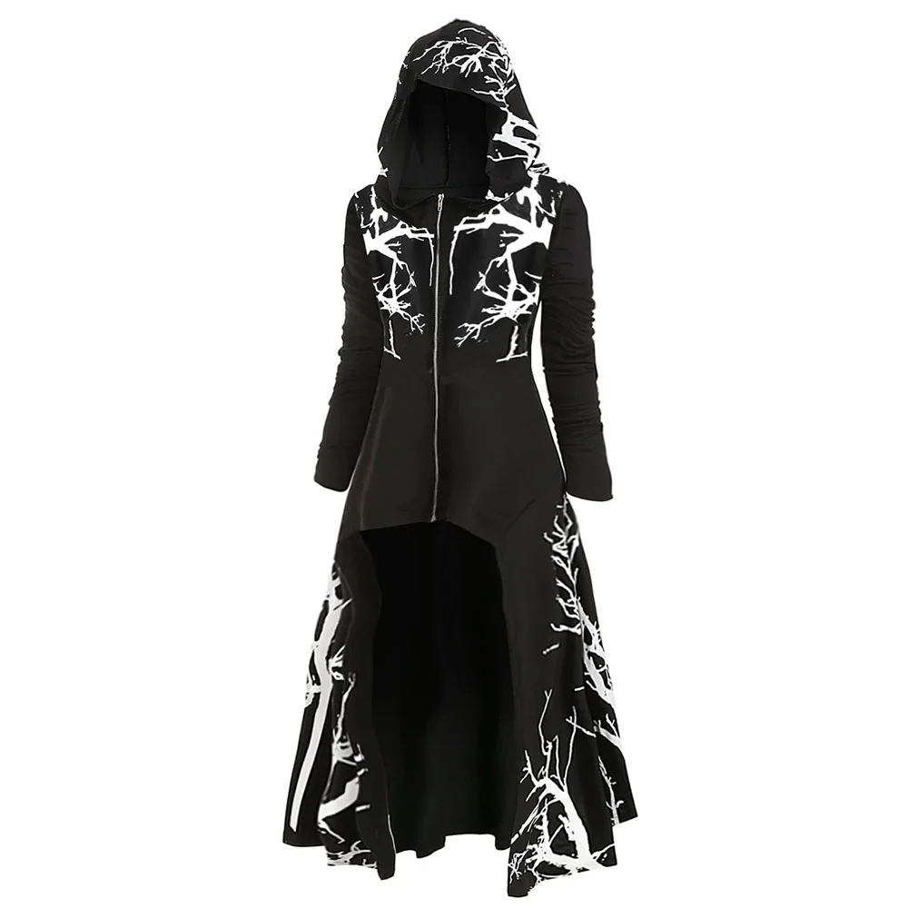 

2021 Women New Cape Halloween Fashion Irregular Hooded Solid Color Printing Long Sleeve Autumn Winter Gothic High Street Casual