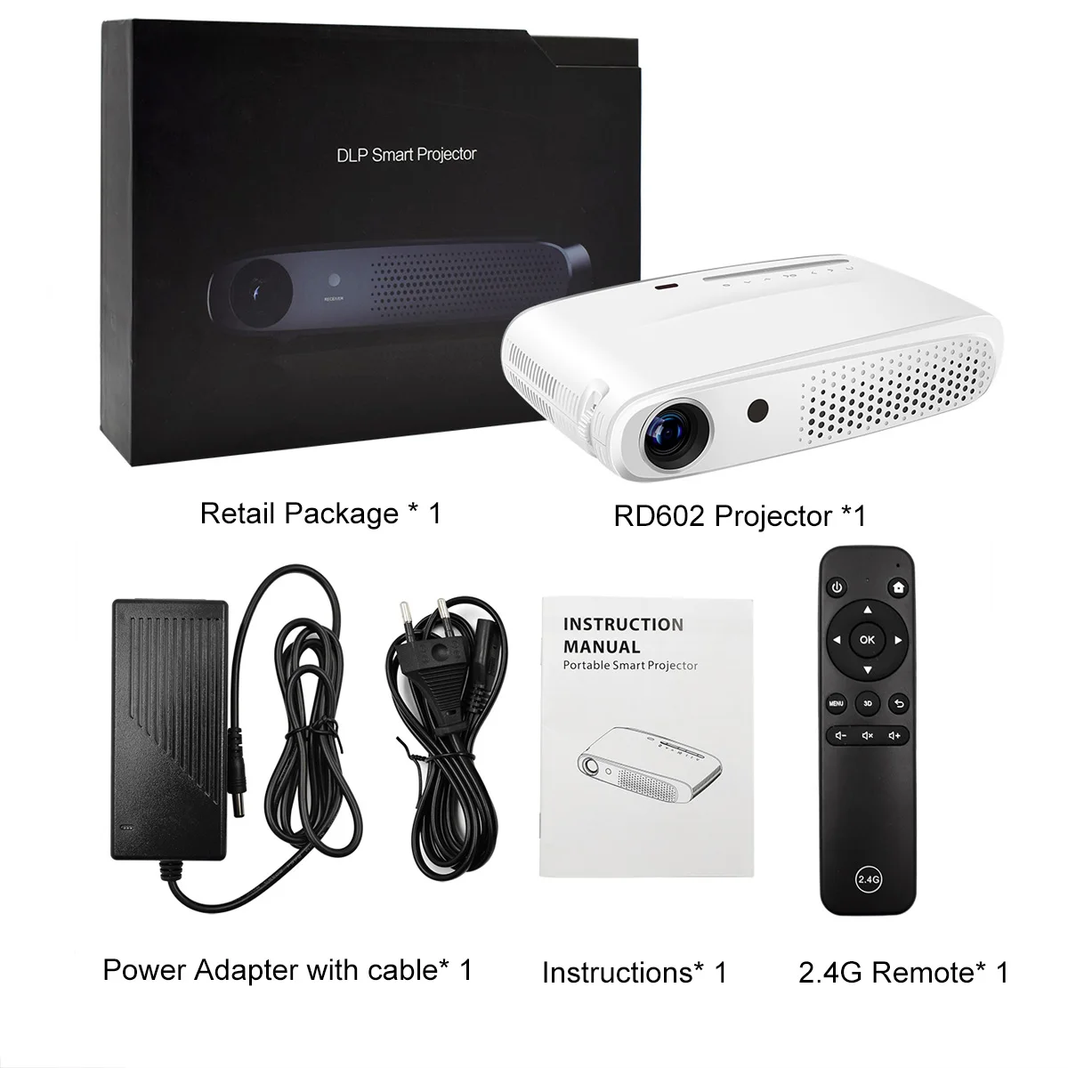 Мини-проектор Rigal RD602 DLP 600Ansi 7000 люмен Android Wi-Fi проектор с активным затвором 3D Full HD