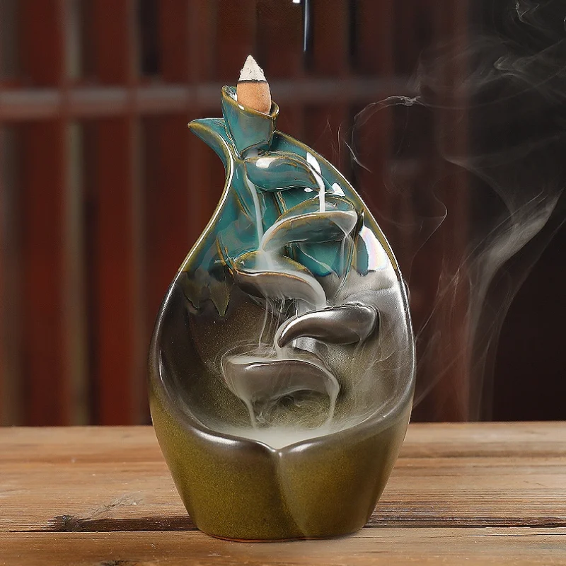 

Лампа-курильница в форме листьев лотоса, синяя левая и правая курильница для ароматерапии, домашнее украшение ручной работы, домашний декор