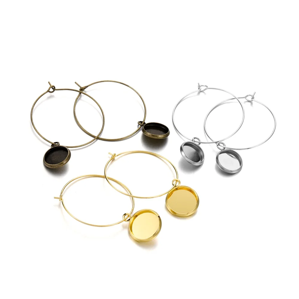 

10pcs/lot Metal Wire Hoops Loop Earrings Base Blanks Fit 10 12 mm Round Cabochon Bezel Settings For Jewelry Making Supplies